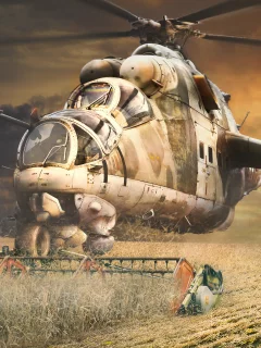 mi-24, урожай, поле, злаки, арт, вертолет