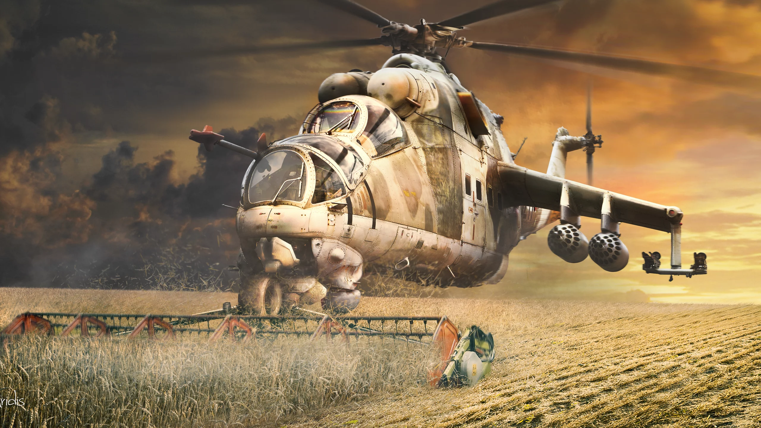 mi-24, урожай, поле, злаки, арт, вертолет