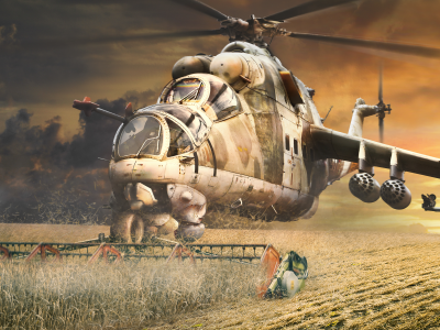 mi-24, урожай, поле, злаки, арт, вертолет