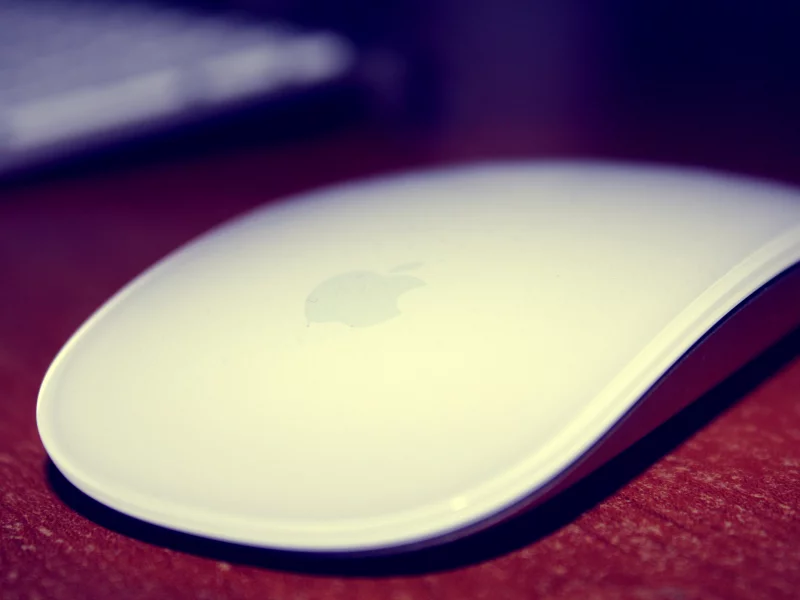 macro, wood, white, mouse, apple, red