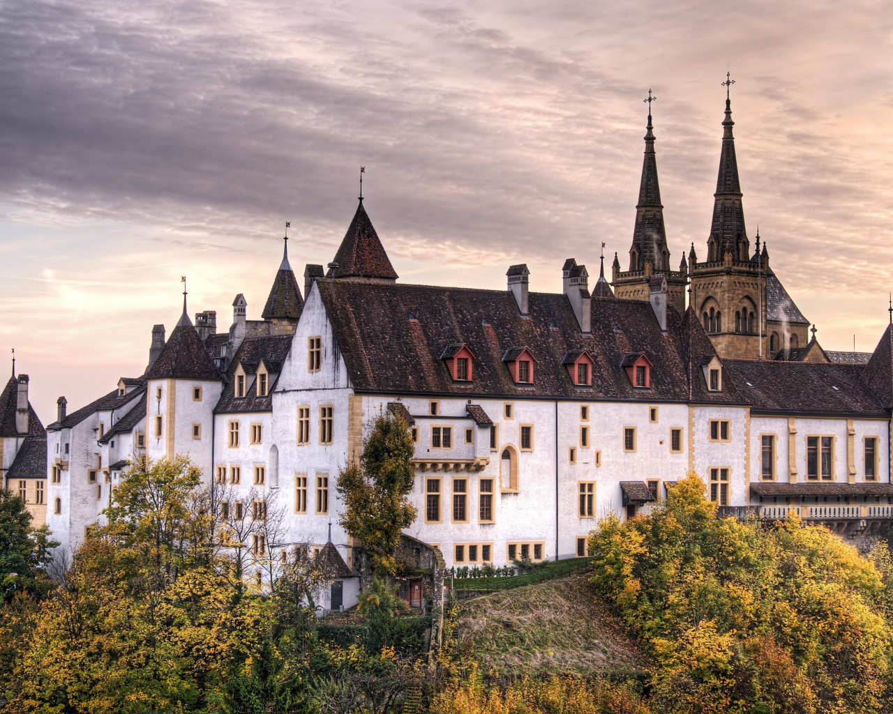 castle, Деревья, замок, trees, Швейцария, Switzerland