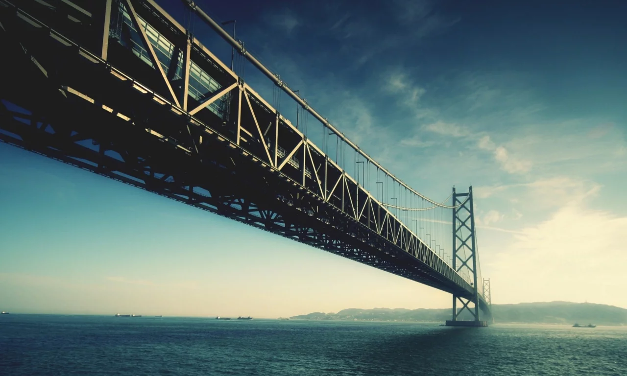 природа, ниже, nature, below, Akashi Kaikyo bridge, landscapes, мосты, пейзажи, небо, Akashi Kaikyo моста, вода, bridges, colors, water, sky, цветы