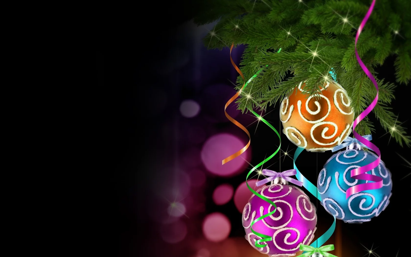ornaments, bokeh, Рождество, украшения, сосны, pine trees, Christmas, боке