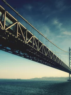 природа, ниже, nature, below, Akashi Kaikyo bridge, landscapes, мосты, пейзажи, небо, Akashi Kaikyo моста, вода, bridges, colors, water, sky, цветы