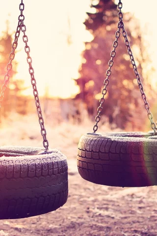 , sunlight, swings, tires
