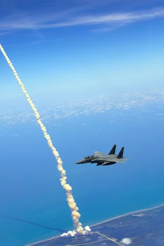 синий, eagles, outer space, jet aircraft, NASA, F-15 Eagle, военная, strike eagle, космос, military, F -15 Eagle, орлы, blue, Strike Eagle, реактивные самолеты