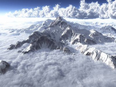 Горы, облака, фэнтези, digital art, природа, nature, clouds, цифровое искусство, fantasy art, mountains