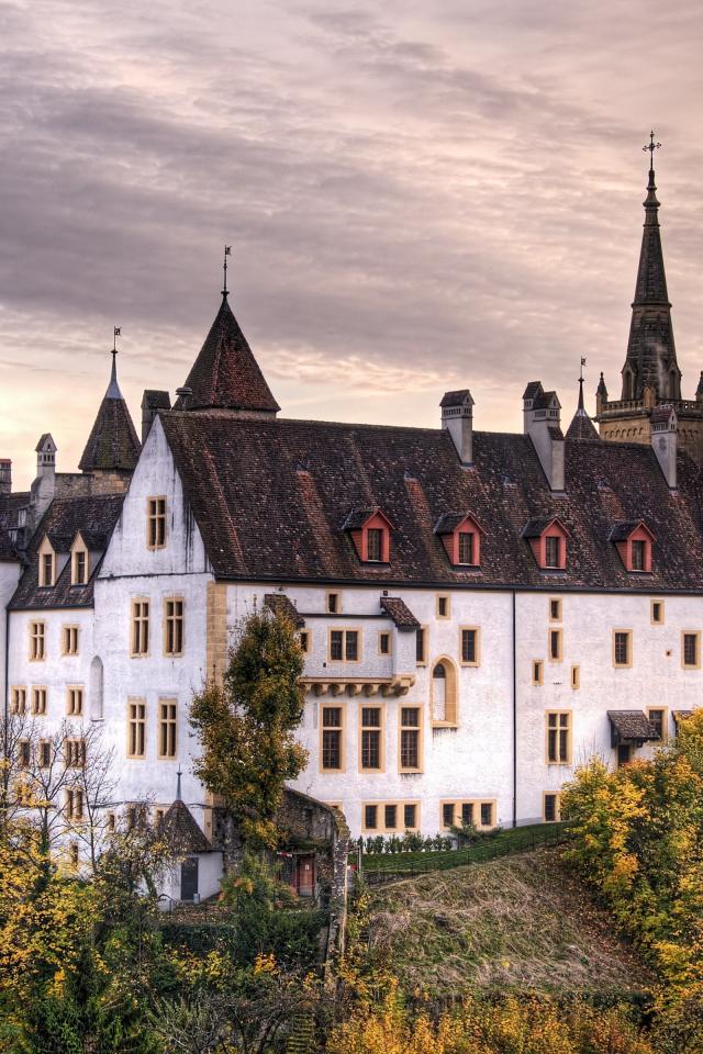 castle, Деревья, замок, trees, Швейцария, Switzerland