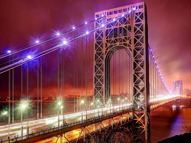 lights, , rivers, night, bridges, cars