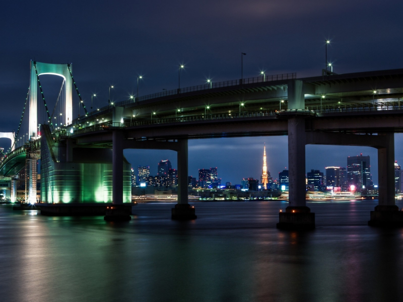 Tokyo, Rainbow Bridge, Токио, Tokyo towers, Japan, Япония, городские пейзажи, cityscapes, Токио башни