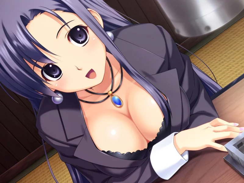 фиолетовые глаза, anime girls, аниме девушки, purple eyes, декольте, фиолетовые волосы, cleavage, purple hair, аниме, boobs, сиськи, anime