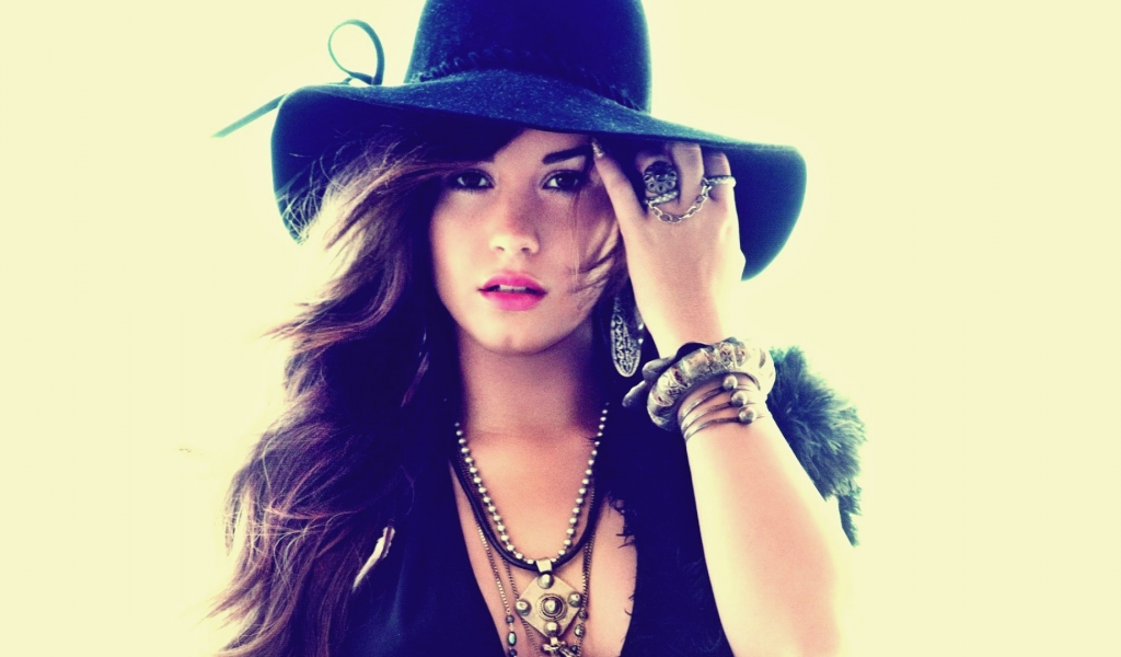 singers, brunettes, women, hats, models, Demi Lovato, , actress