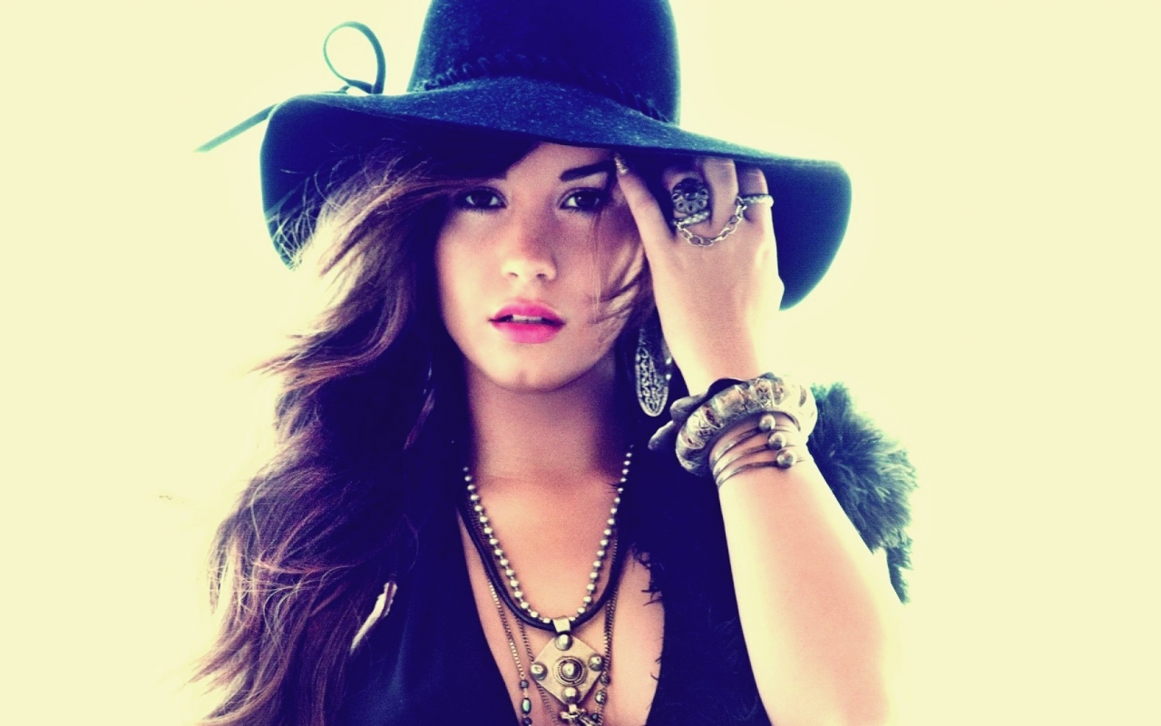 singers, brunettes, women, hats, models, Demi Lovato, , actress