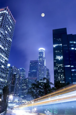 зданий, длительное воздействие, города, long exposure, Moon, high exposure, cities, Ночь, cars, Луна, высокую подверженность, buildings, автомобили, night