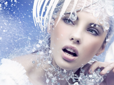 crystals, snow, faces, models, women, Ice Queen, make up, , winter
