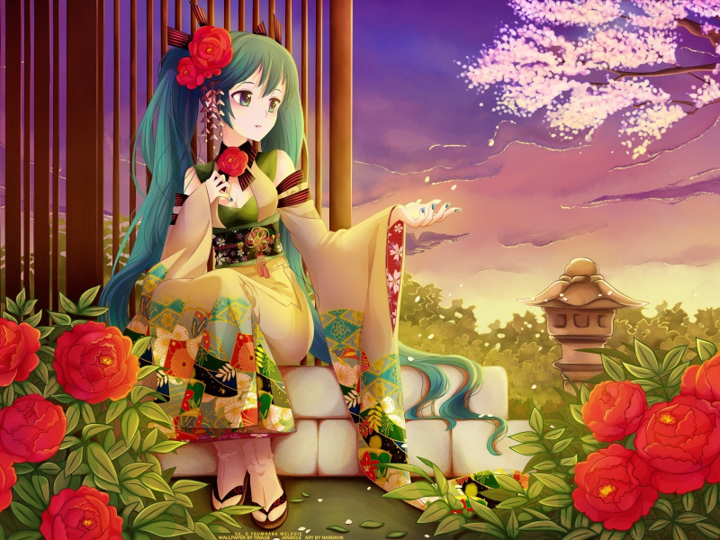 yukata, Nardack, юката, aqua eyes, аква глаза, twintails, Japanese clothes, цвета морской волны волос, Vocaloid, aqua hair, японская одежда, Hatsune Miku