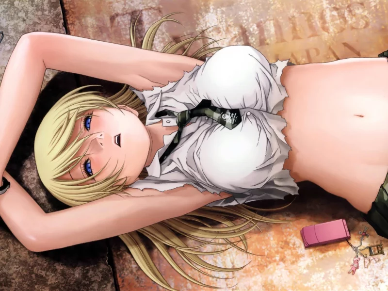 BTOOM, women, blondes, игра, handcuffs, юбки, лежа, наручники, skirts, аниме девушки, блондинки, game, lying down, аниме, женщин, anime, anime girls