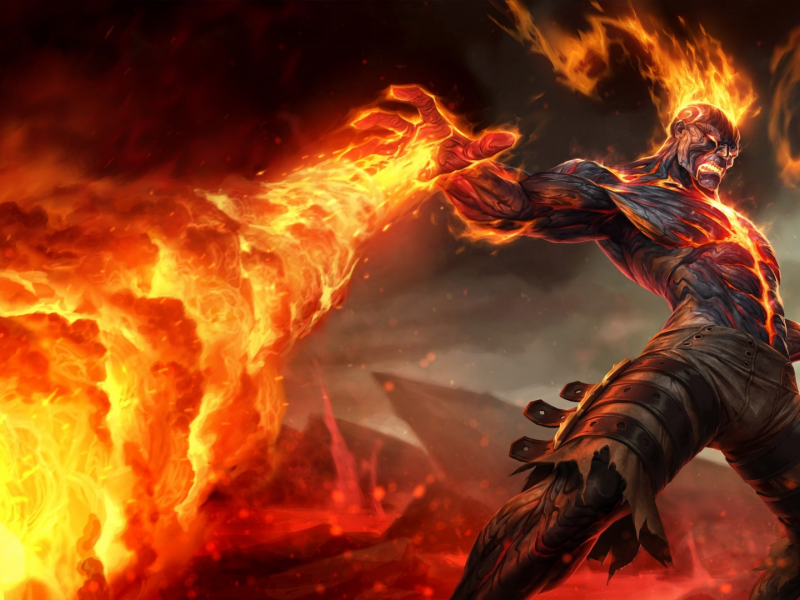 lava, , volcanoes, artwork, men, fantasy art, Brand, abs, fire, fan art, video games, League of Legends, super power