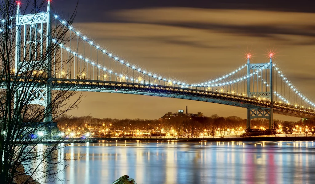 Сша, вечер, нью-йорк, огни, город, мост, new york
