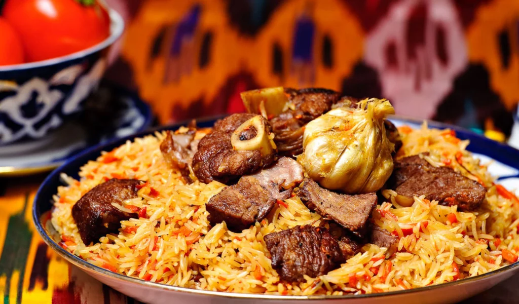 еда, Плов, рис, узбекское блюдо, блюдо, помидор, мясо