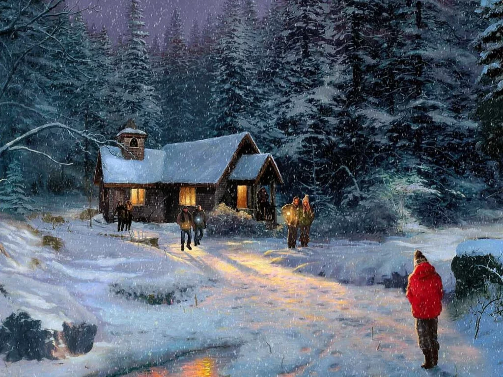 живопись, кинкейд, Thomas kinkade, christmas miracle, красивая