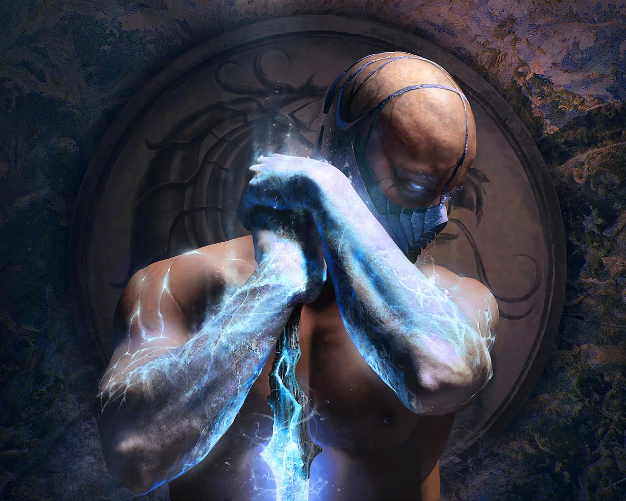 оружие, маска, mortal kombat, трещины, Sub-zero, мужчина