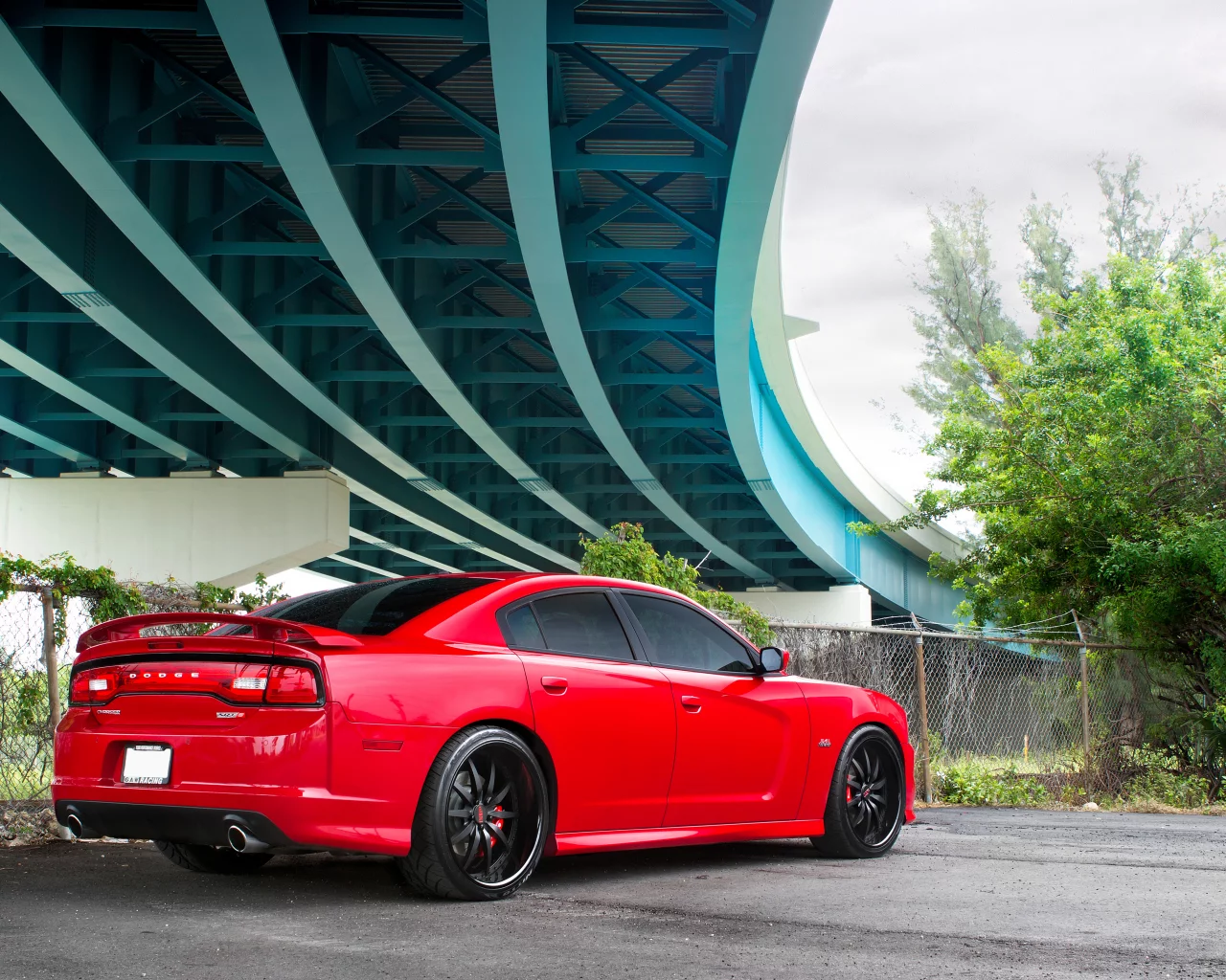 машины, тюнинг, мост, авто, деревья, charger, Dodge, srt8