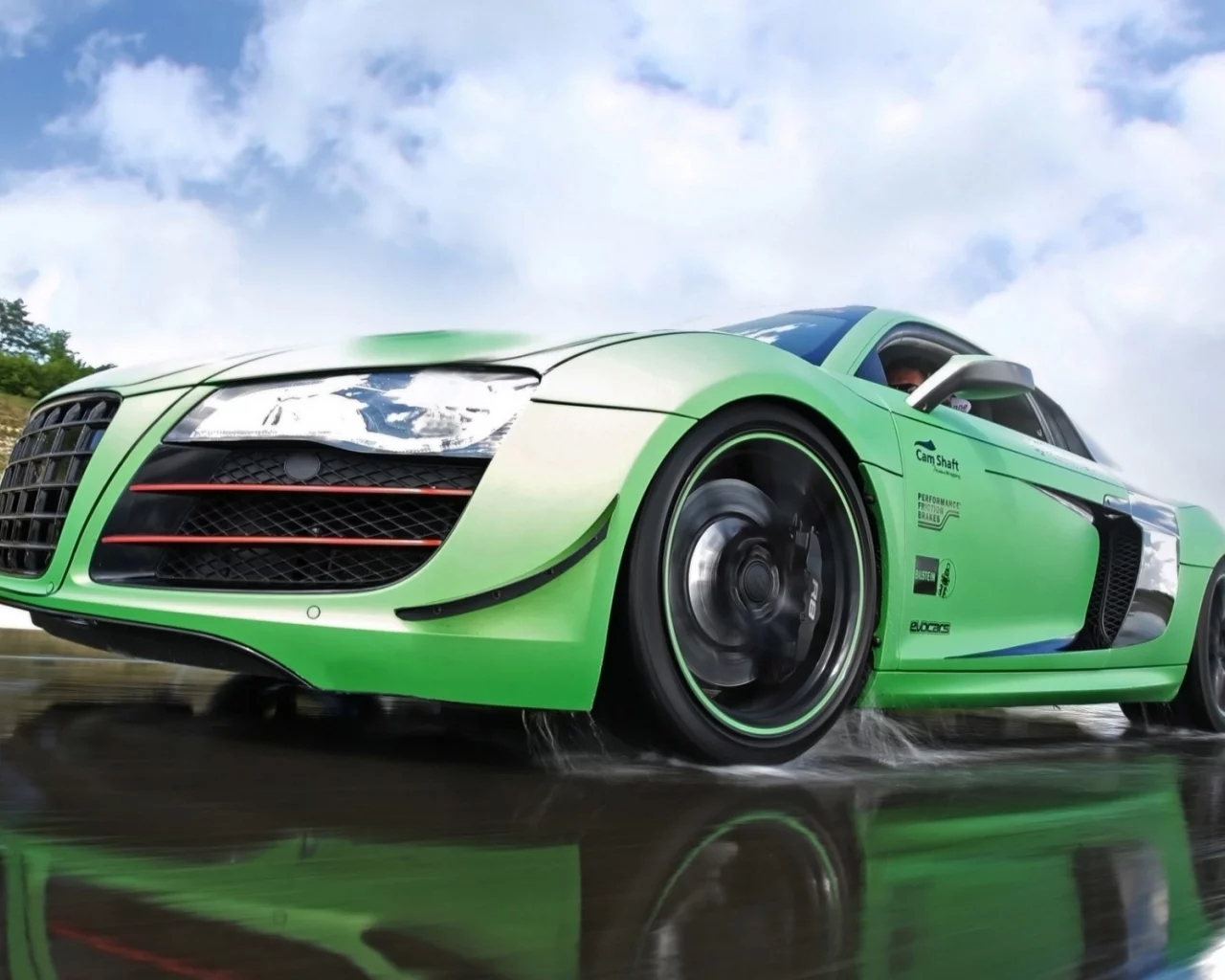 суперкар, в10, r8, Racing one, ауди, зелёный, р8, audi, v10