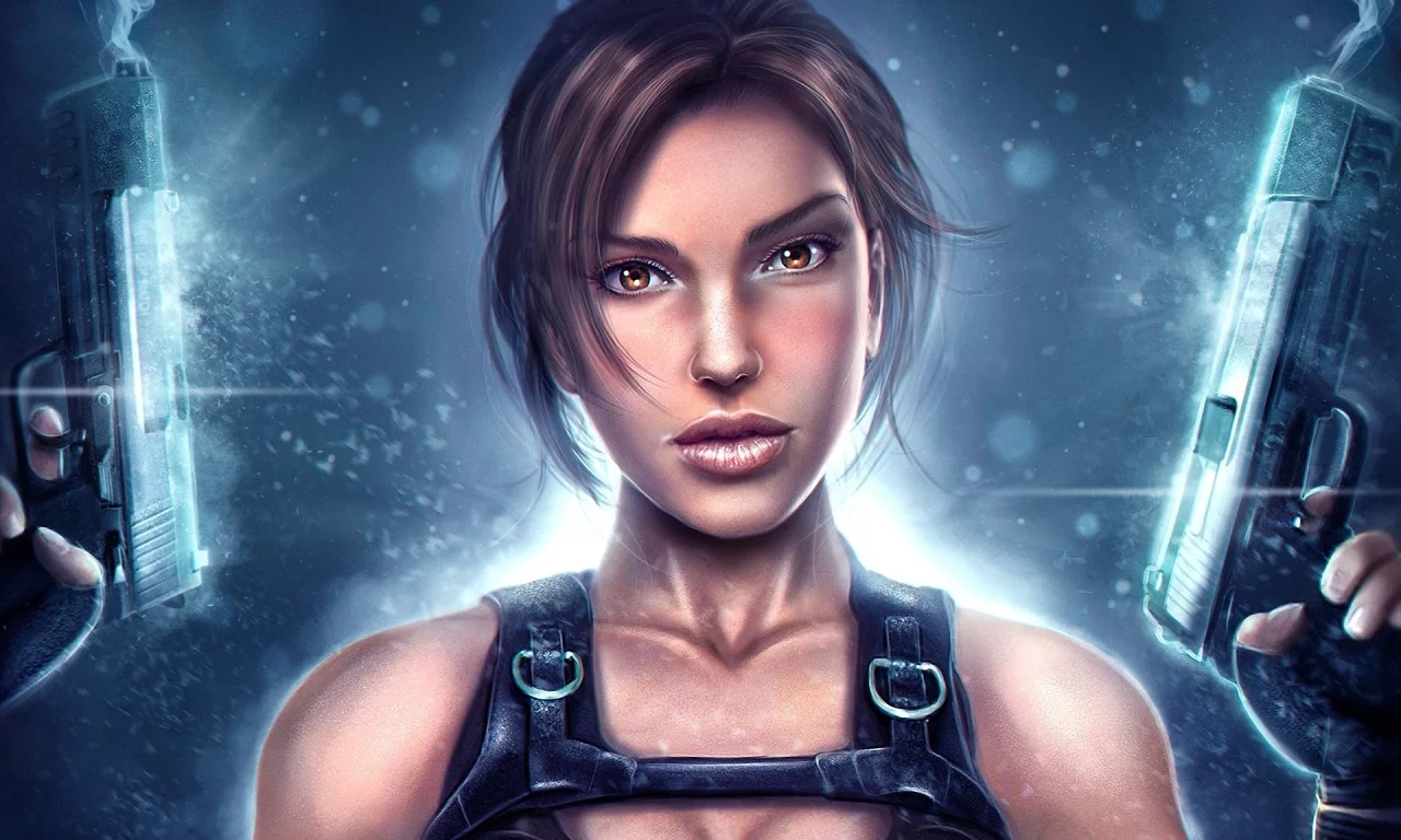  tomb raider, пистолеты, оружие, lara croft, Арт, девушка