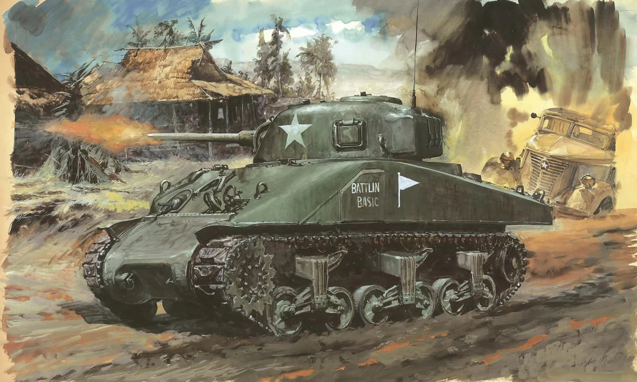 m4a1, танк, Арт, карандашами, sherman, мазками, рисунок