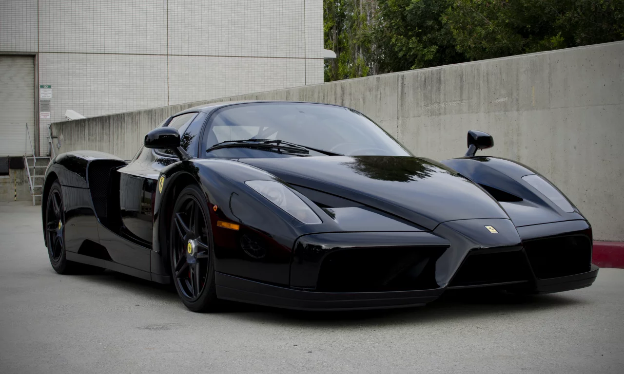энцо, вид спереди, black, Ferrari, enzo, чёрный, феррари, здание