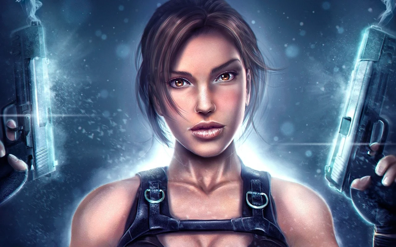  tomb raider, пистолеты, оружие, lara croft, Арт, девушка