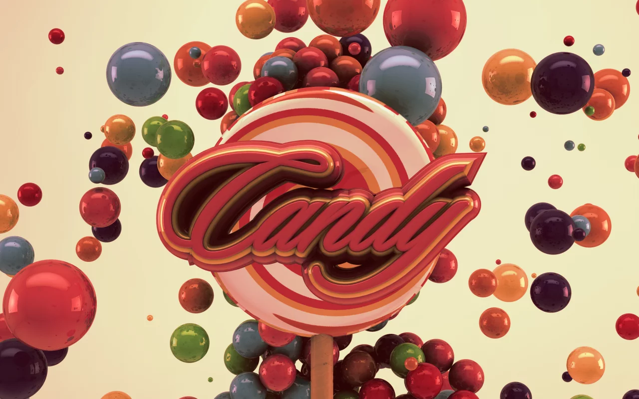 рендер, конфетка, Candy, слово, шарики, леденец, стиль