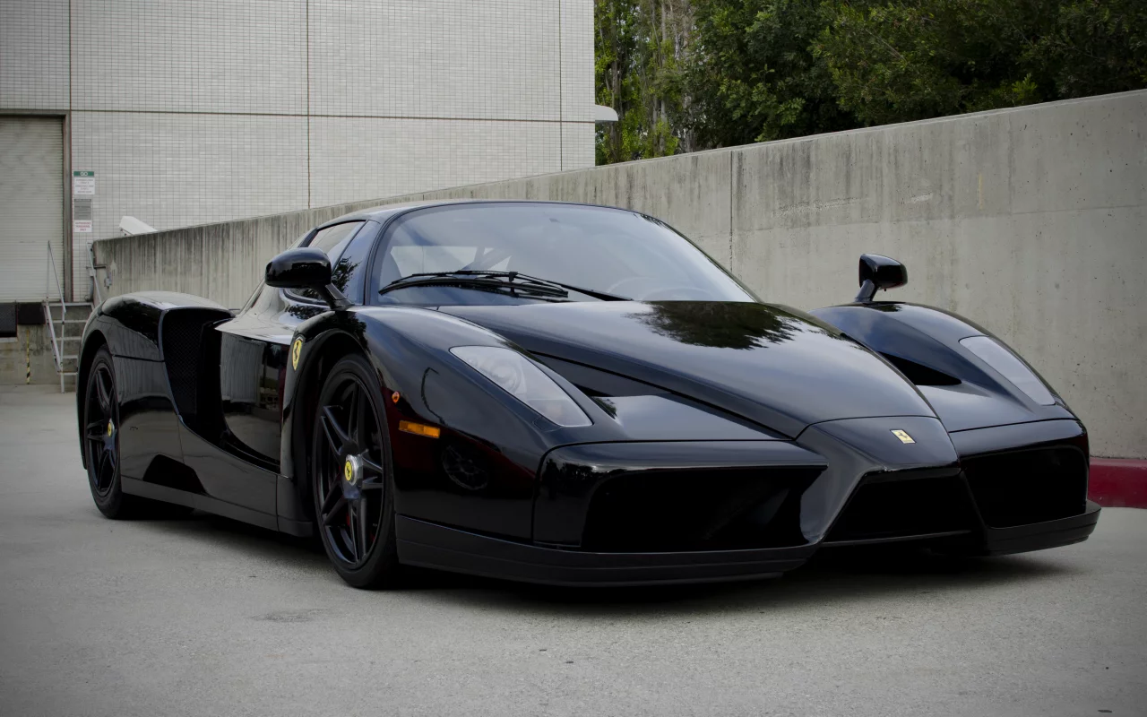 энцо, вид спереди, black, Ferrari, enzo, чёрный, феррари, здание