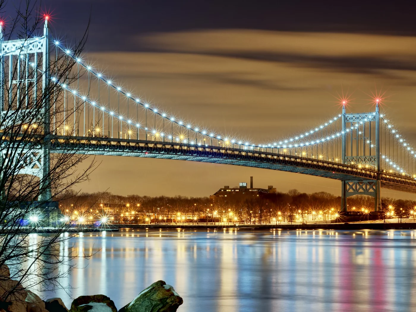 Сша, вечер, нью-йорк, огни, город, мост, new york