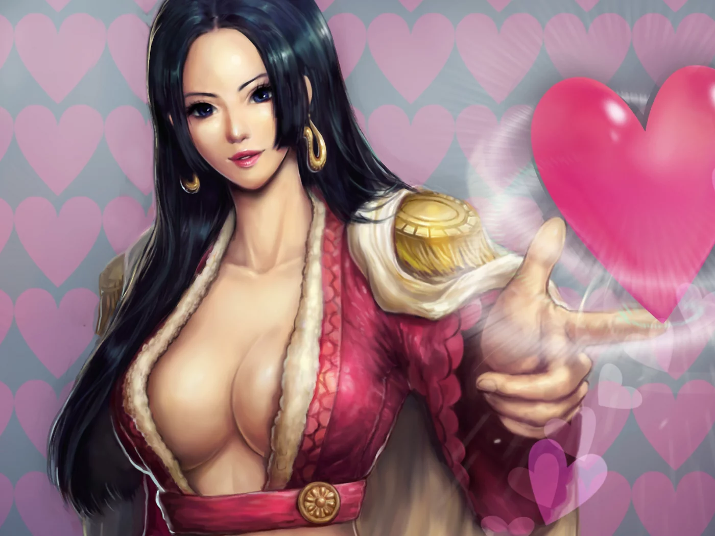 wonst92, девушка, сердечко, Арт, boa hancock, one piece, грудь, серьги