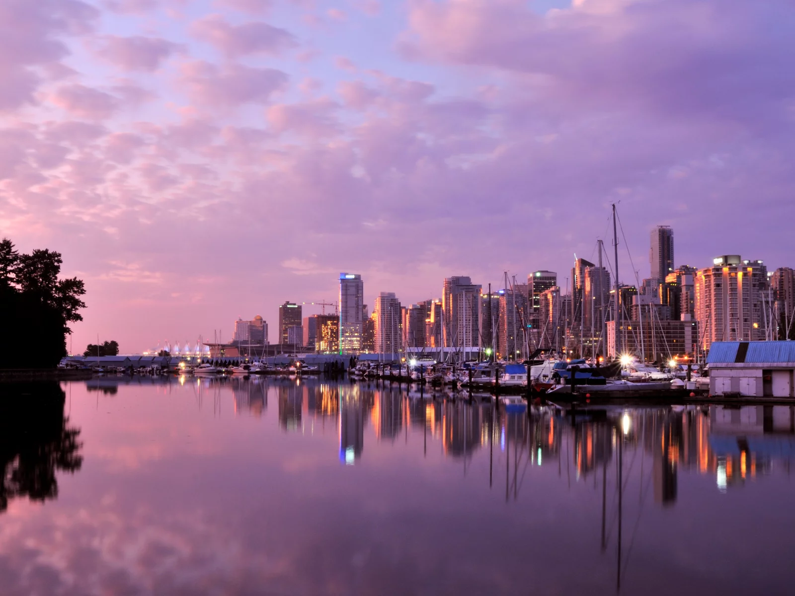 канада, облака, рассвет, vancouver, здания, Ванкувер