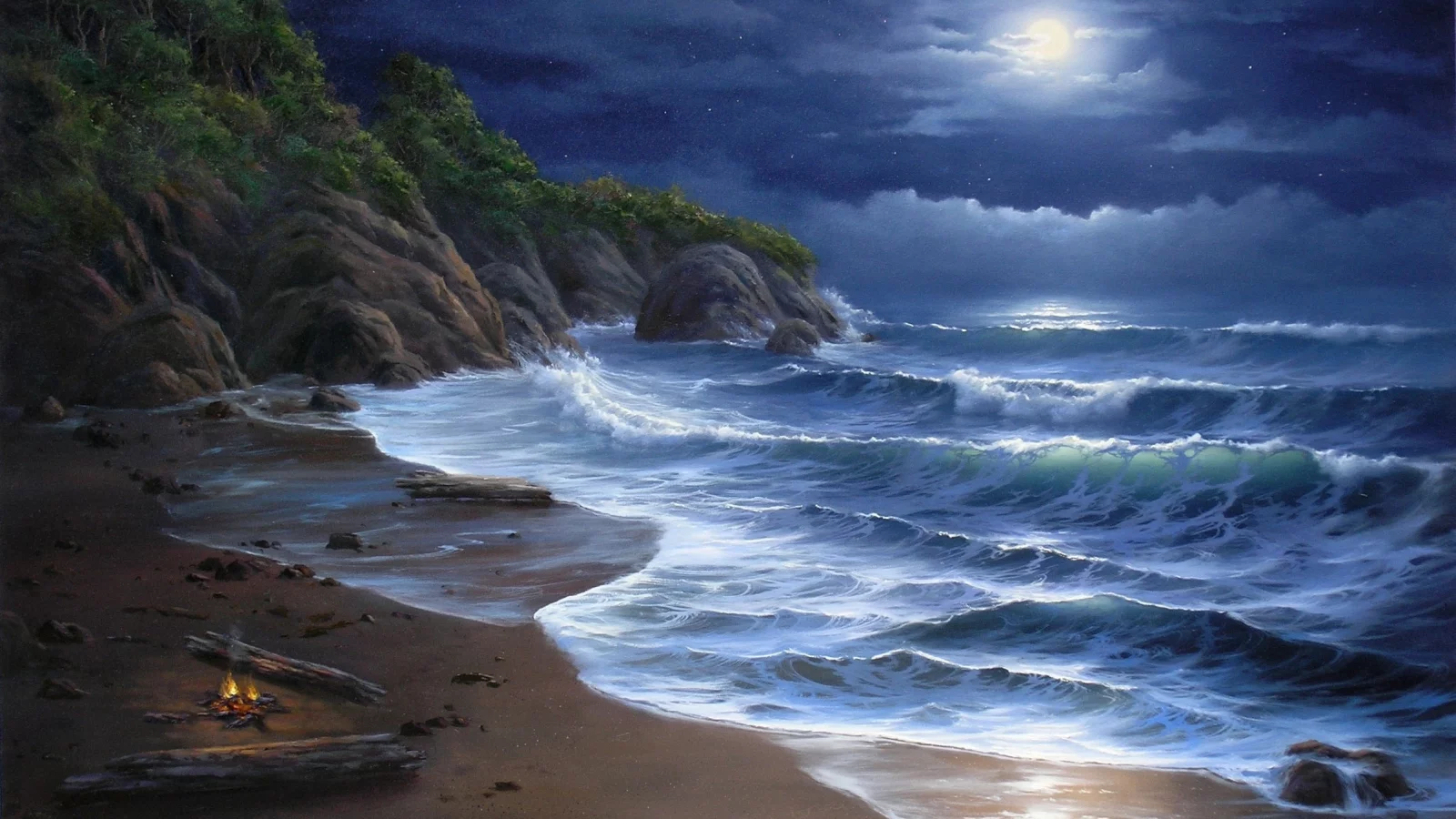 костер, Море, ночь