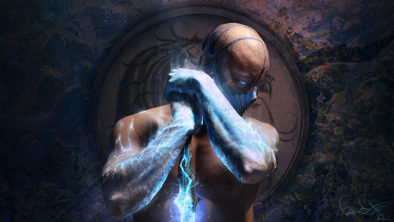 оружие, маска, mortal kombat, трещины, Sub-zero, мужчина