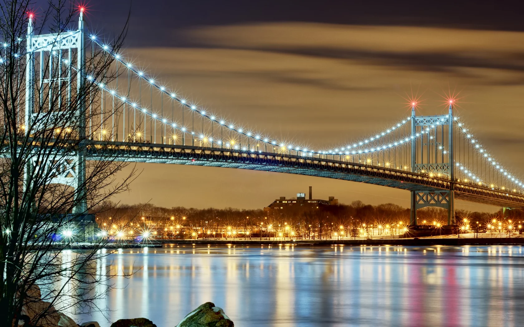 Сша, вечер, нью-йорк, огни, город, мост, new york