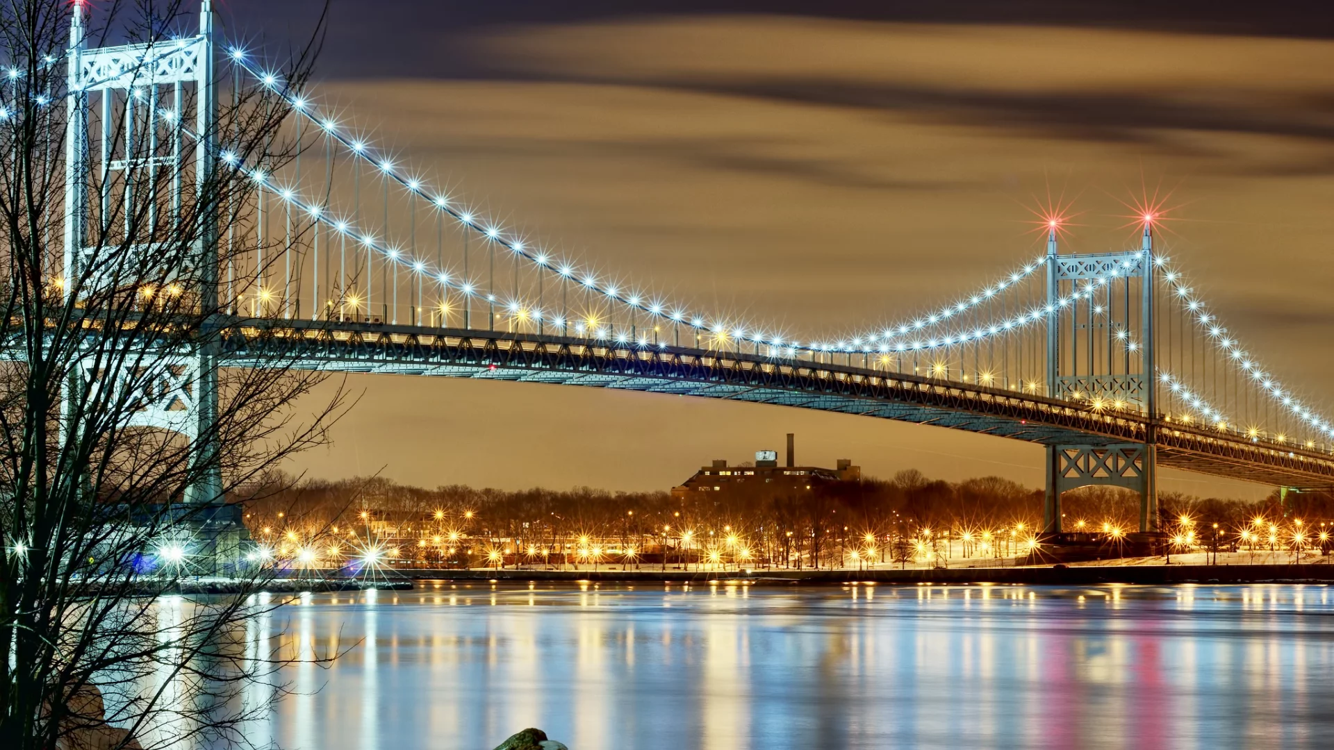 Сша, вечер, нью-йорк, огни, город, мост, new york