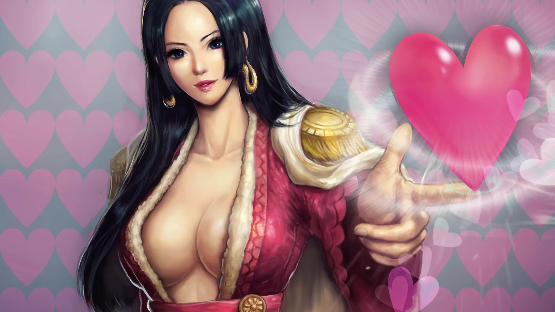 wonst92, девушка, сердечко, Арт, boa hancock, one piece, грудь, серьги