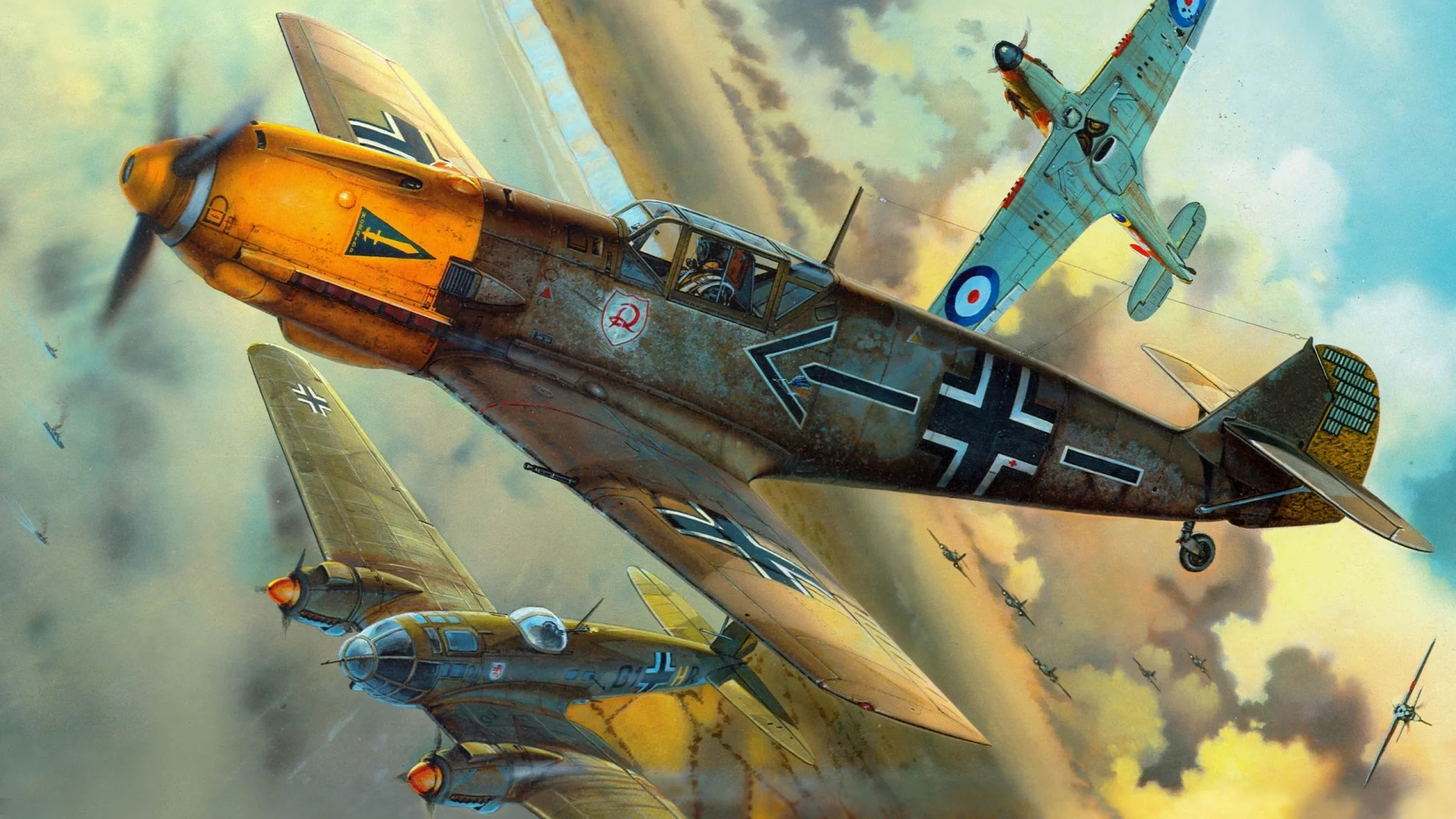 немецкие, самолеты, Messerschmitt bf-109e4, британские