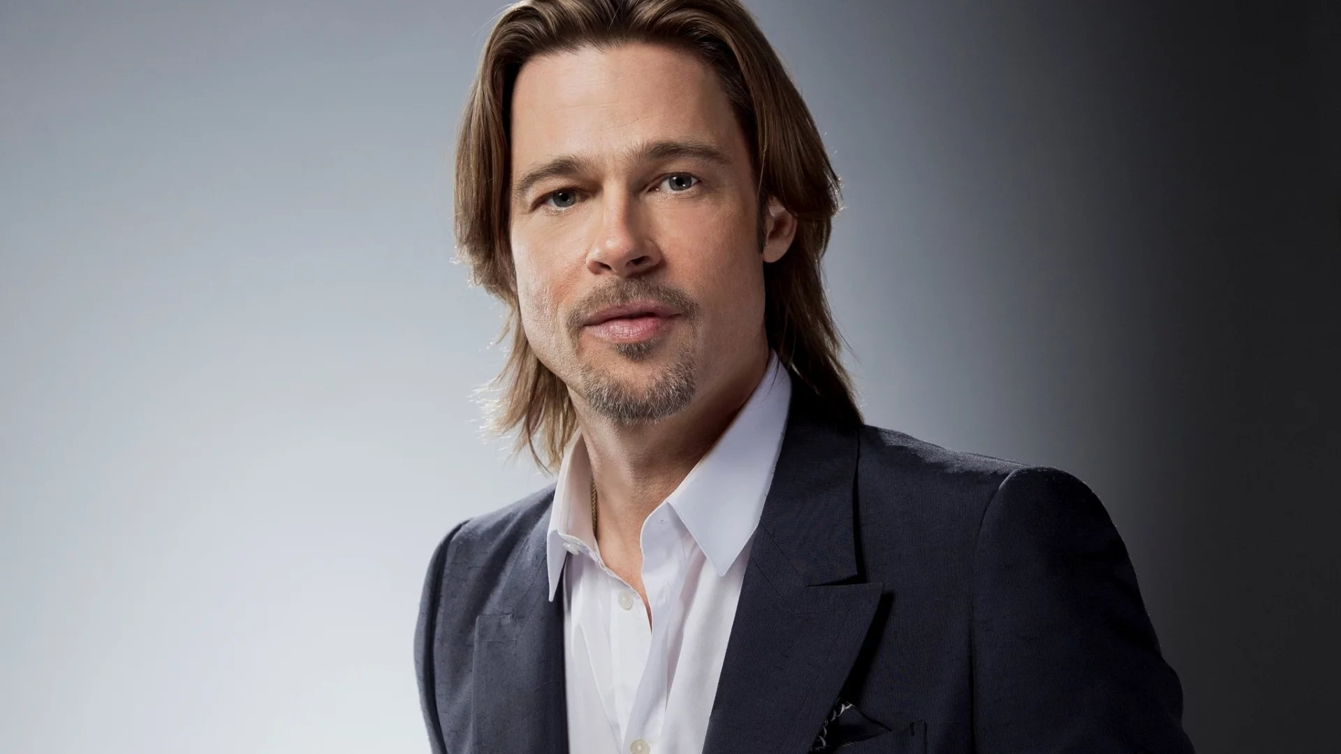 актер, брэд питт, Brad pitt, серый фон, продюсер, мужчина