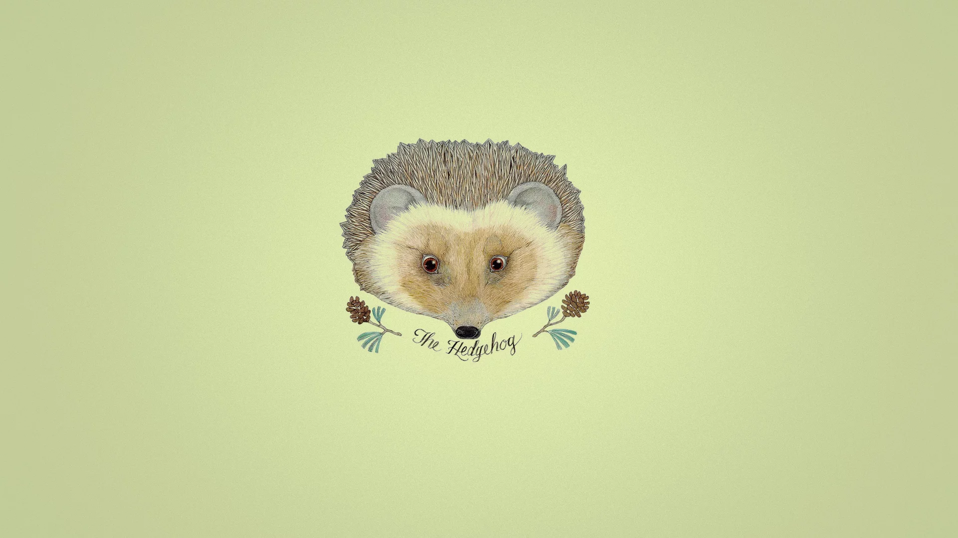 ветка, еж, надпись, Ежик, hedgehog, шишки, желтый фон