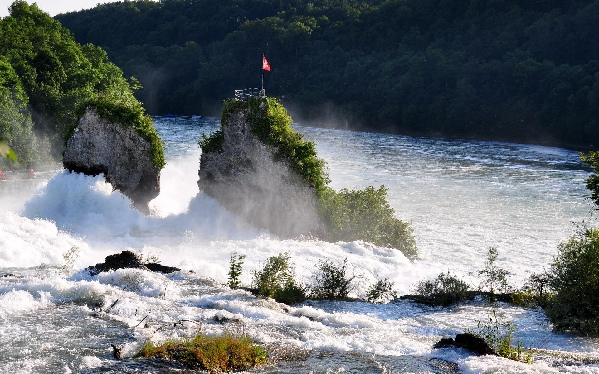 rivers, landscapes, rheinfall, rhein, nature, forest, 