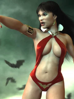 туман, клыки, Vampirella, девушка, летучие мыши, вампир