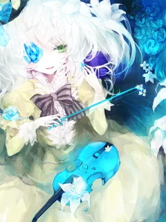 komeiji koishi, скрипка, девушка, Touhou, цветы, бант, лица, лилии