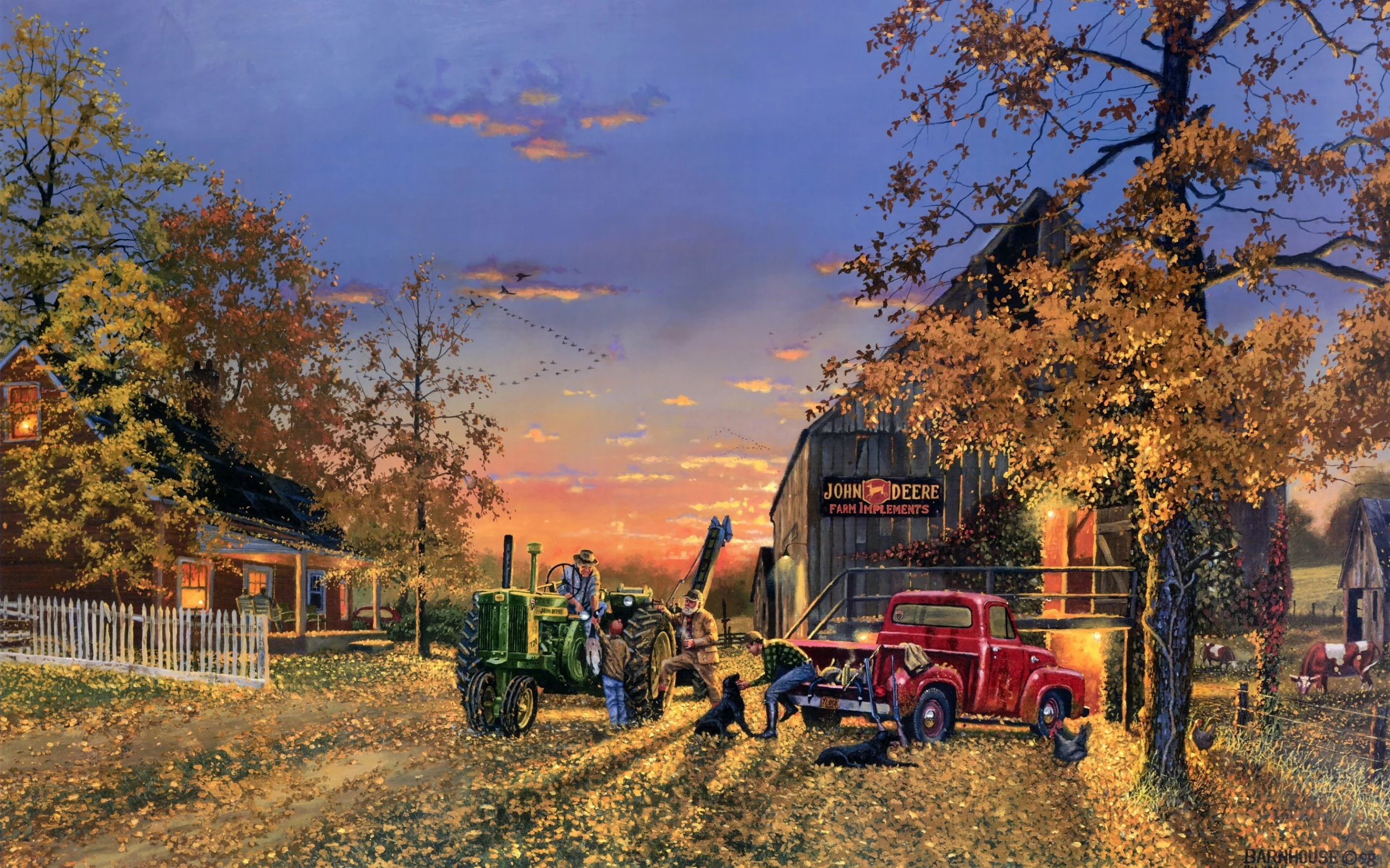 живопись, Dave barnhouse, желтые листья, a time of plenty, осень