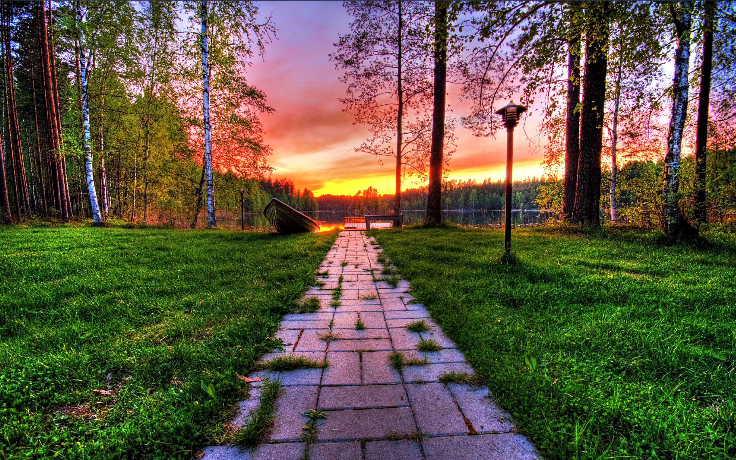 Природа, облака, закат, пейзаж, лодка, небо, озеро